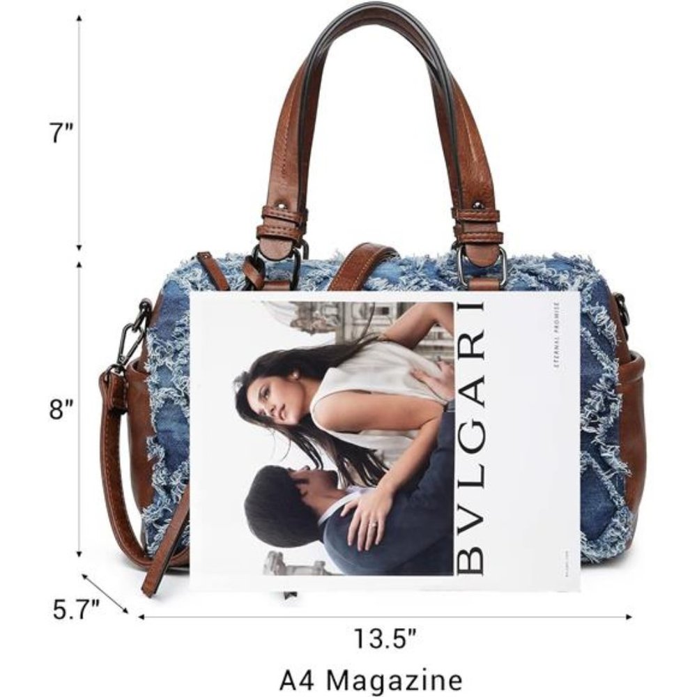 THE DENIM COLLECTION BY JACQUITA Vegan Leather Barrel Large Satchel Handbag - Picture 4 of 17